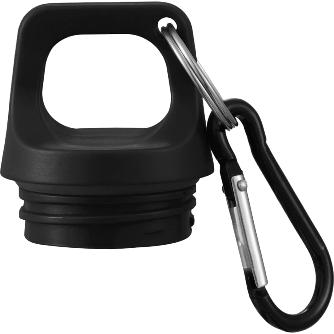 Front View of Black Race 25oz  Recycled Bottle with Carabiner
