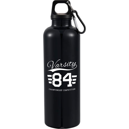 Front View of Black Race 25oz  Recycled Bottle with Carabiner