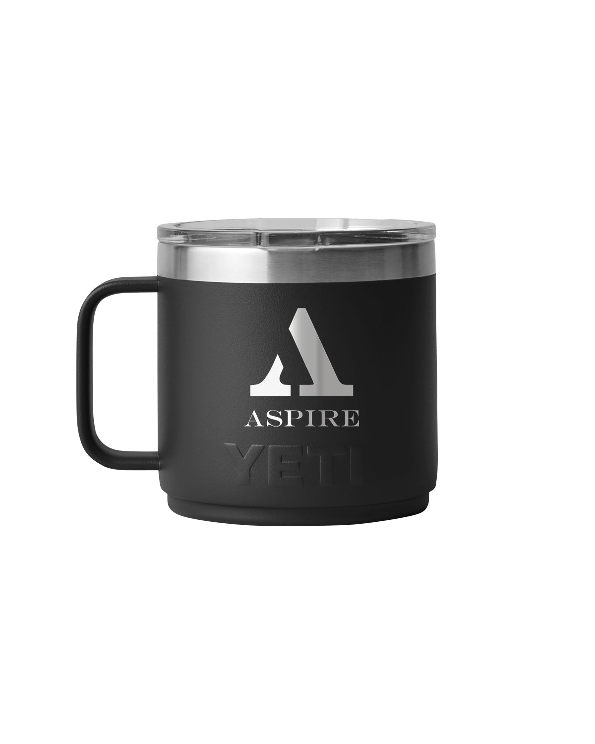 Front View of Black Rambler® 14 oz Stackable Mug with DuraSip™ Ceramic Lining