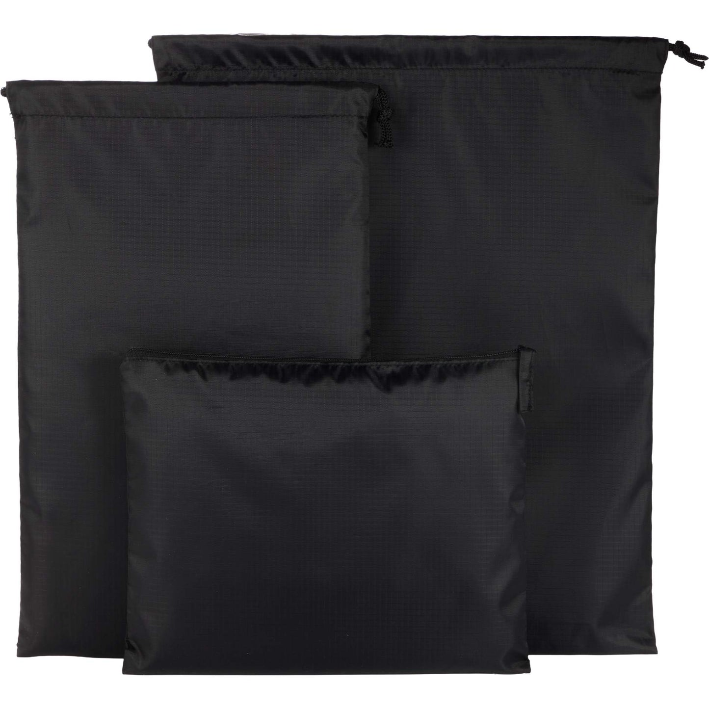 Front View of Black Recycled Travel Bag Set plain