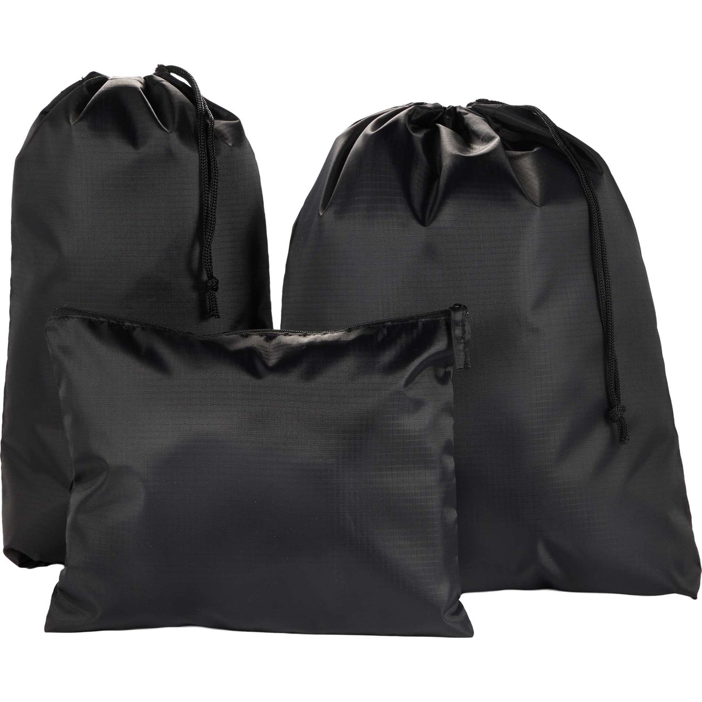 Front View of Black Recycled Travel Bag Set plain
