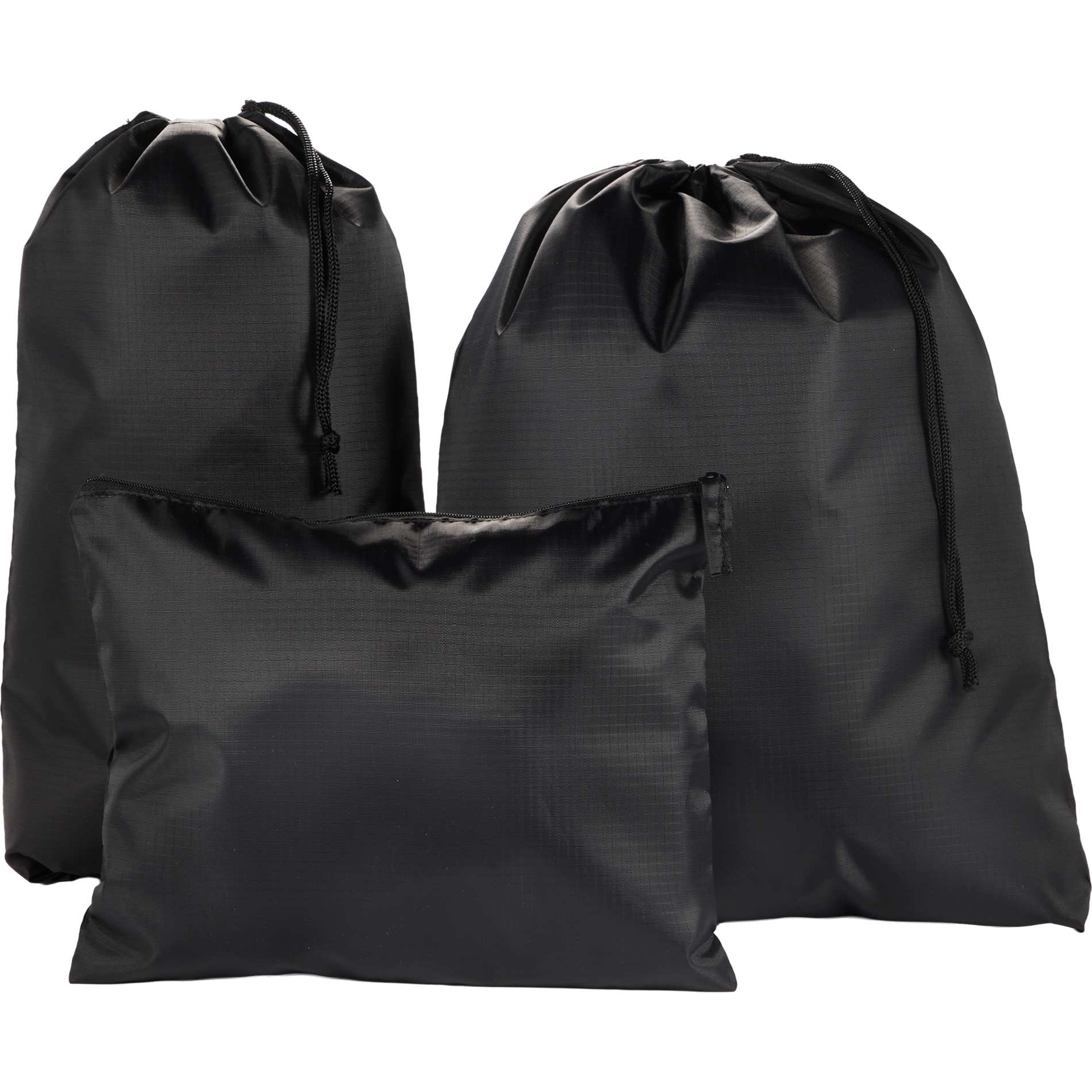 Front View of Black Recycled Travel Bag Set plain