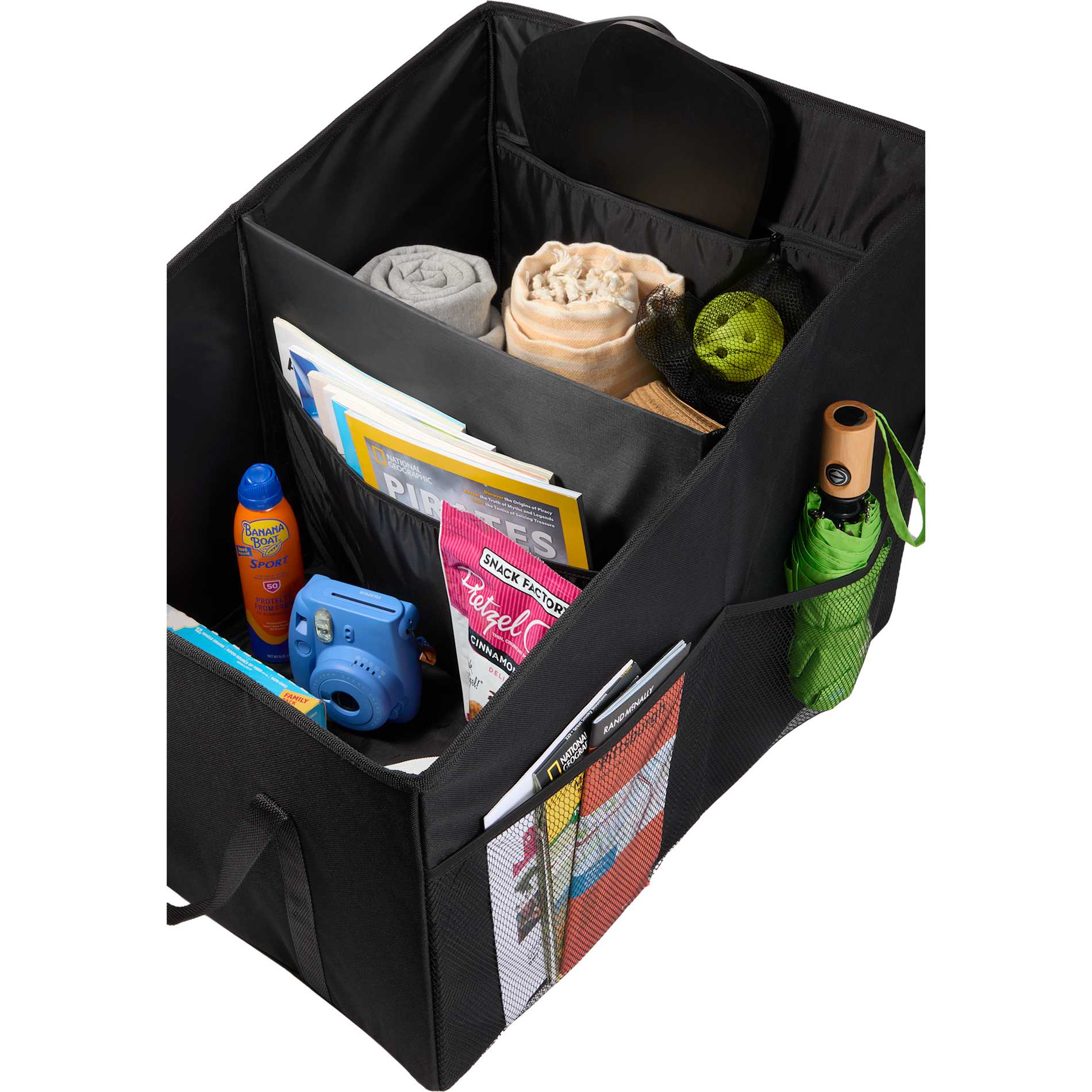 Front View of Black Recycled Trunk Organizer plain