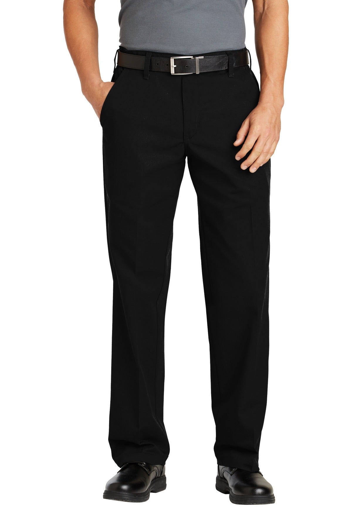 Front View of Black Red Kap Elastic Insert Pant. PT60