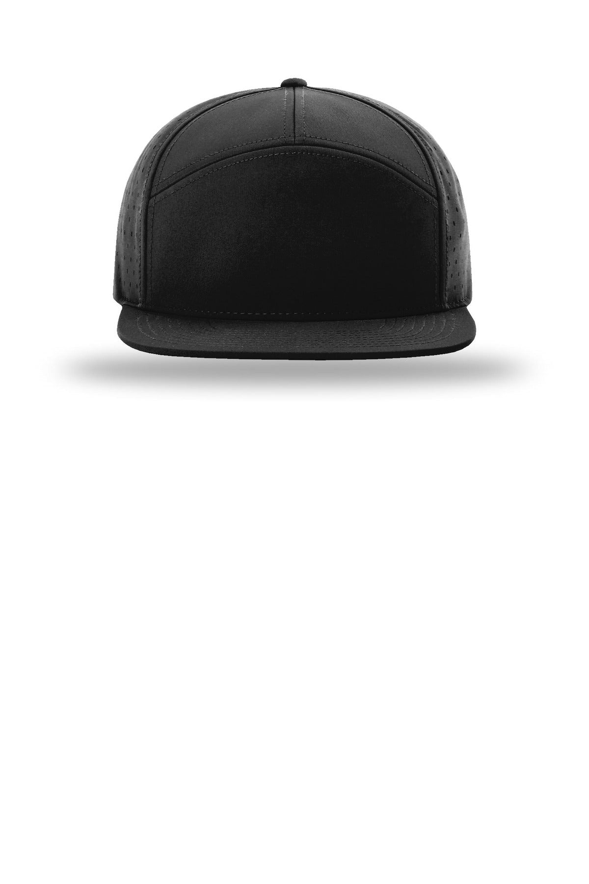 Front View of Black Richardson Cannon 7-Panel Flatbill 169