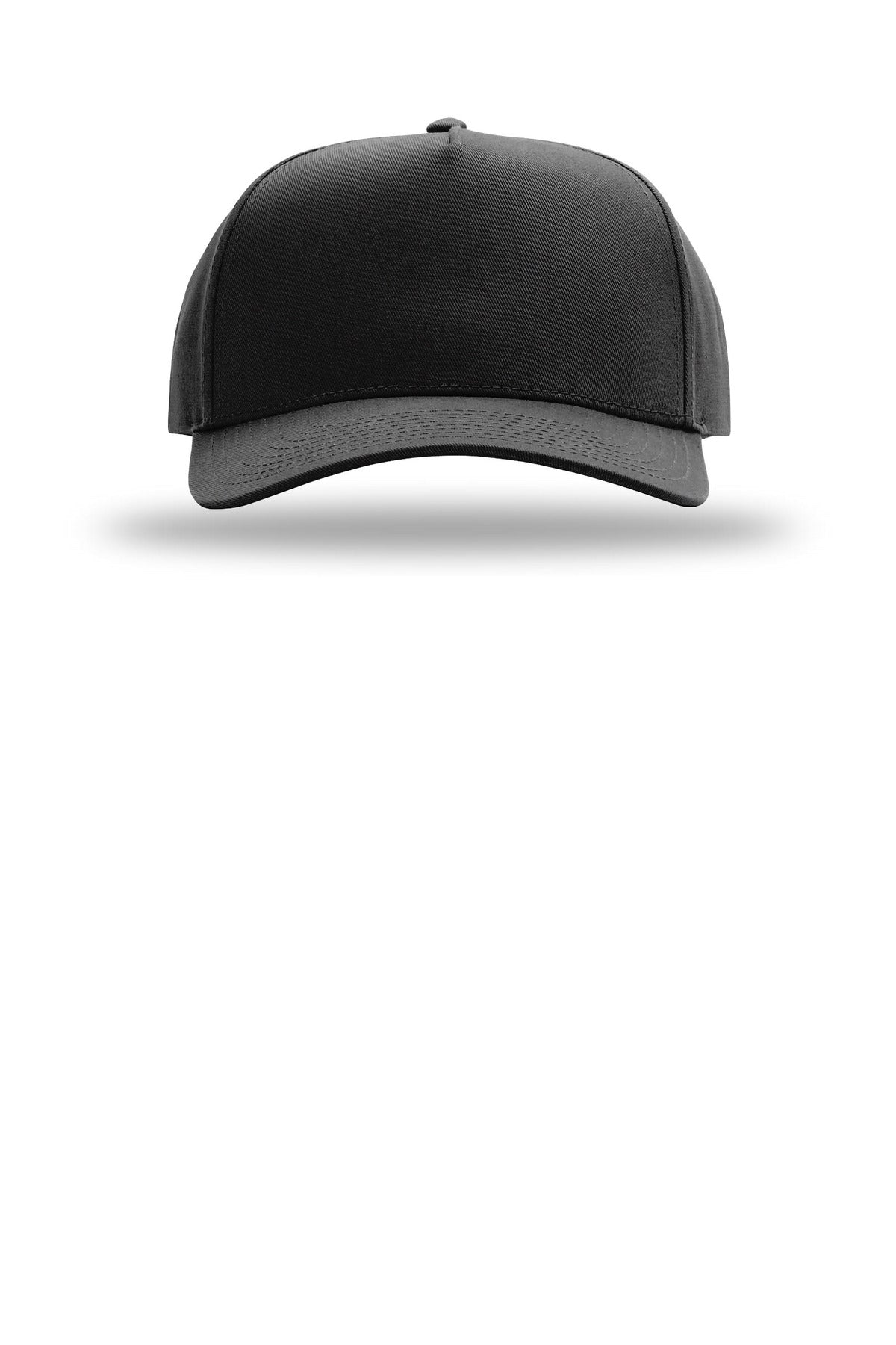 Front View of Black Richardson Full Fabric 5-Panel Champ 323FPC