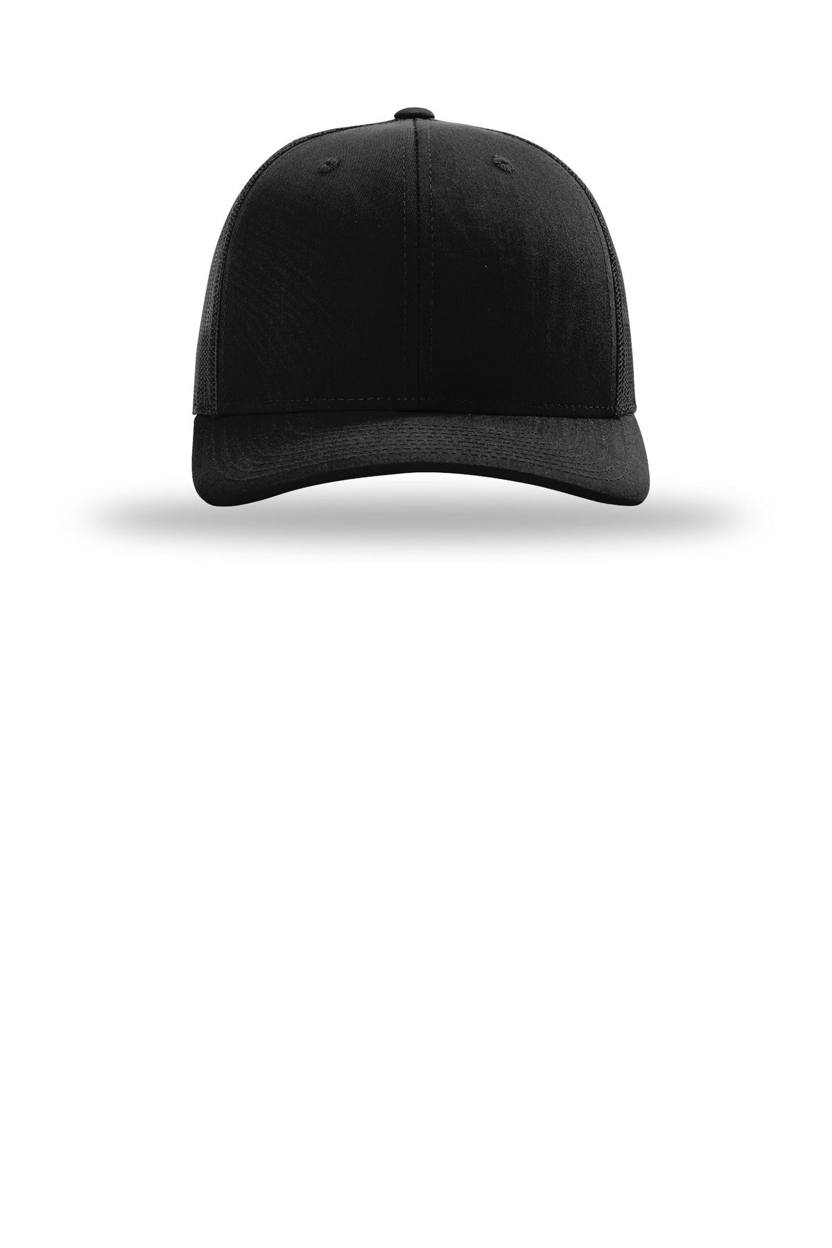 Front View of Black Richardson Trucker Cap 112