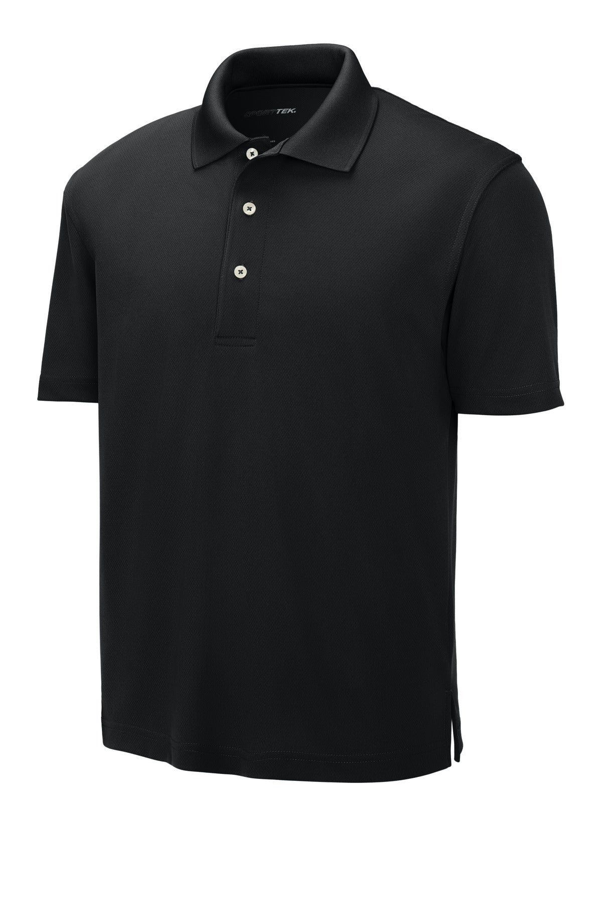 Front View of Black Sport-Tek Dri-Mesh Polo. K469