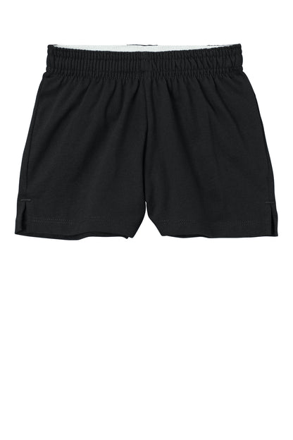 Front View of Black Sport-Tek Girls Jersey Knit Squad Short YGST311