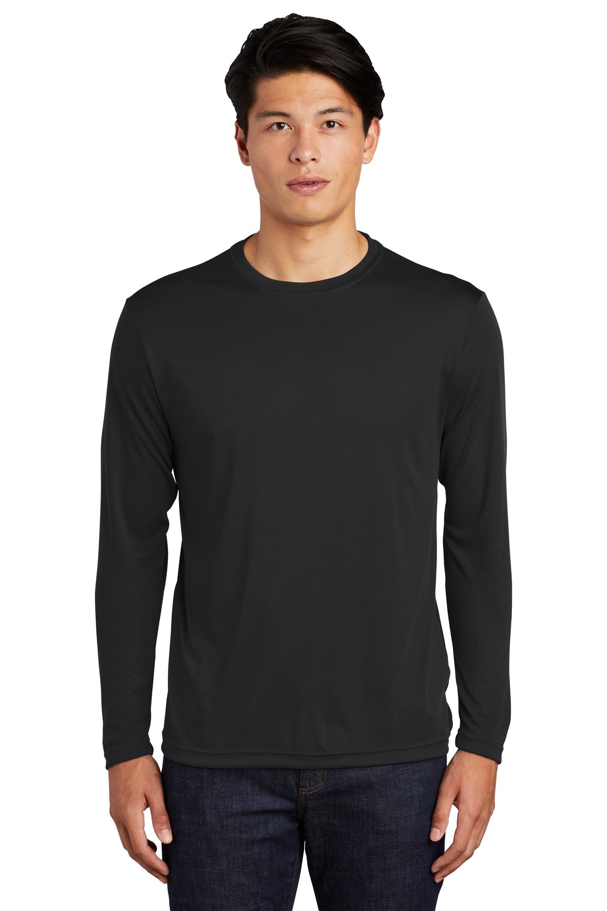 Front View of Black Sport-Tek Long Sleeve PosiCharge Competitor Tee. ST350LS