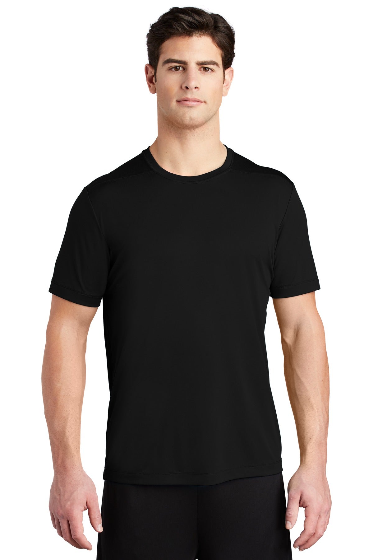 Front View of Black Sport-Tek Posi-UV Pro Tee. ST420