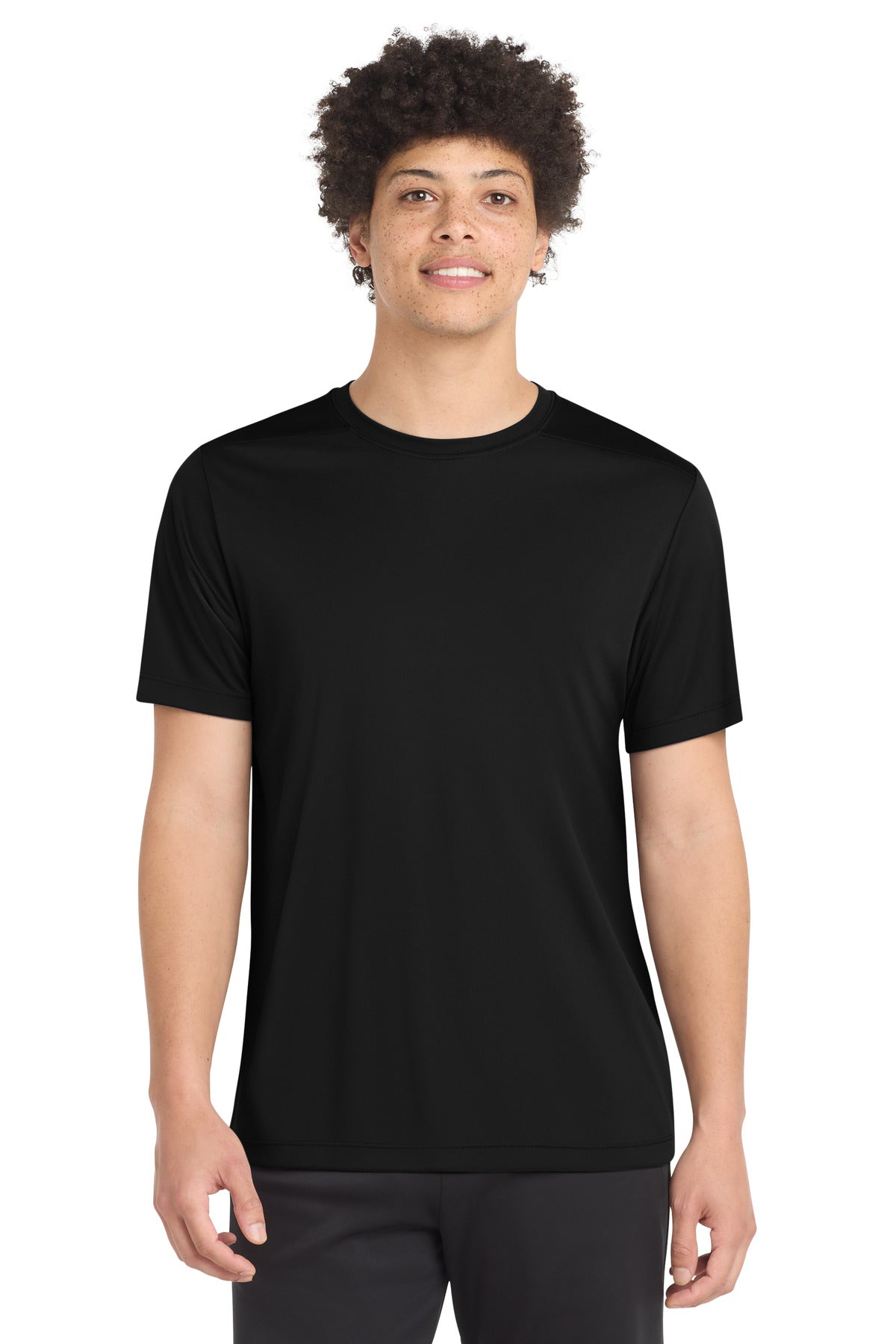 Front View of Black Sport-Tek Posi-UV Pro Tee. ST420