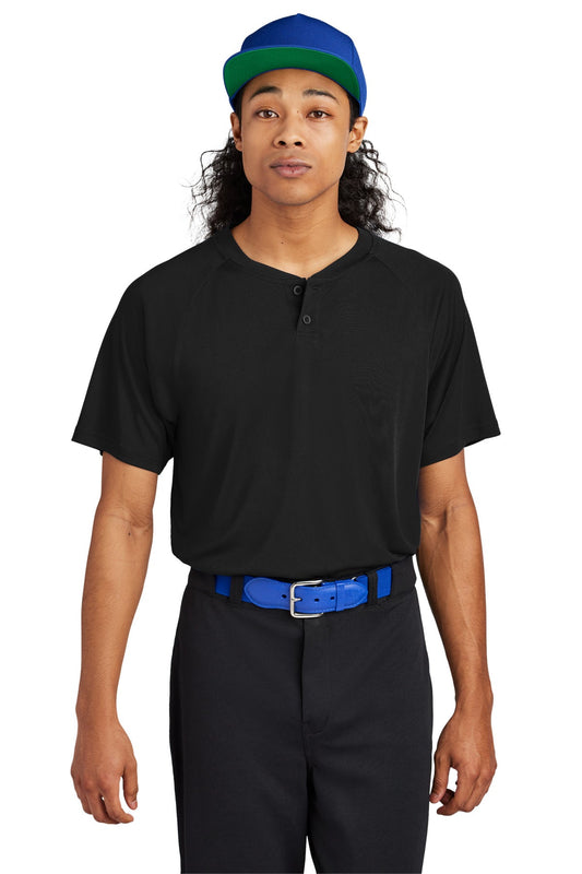 Front View of Black Sport-Tek PosiCharge Competitor 2-Button Henley ST359