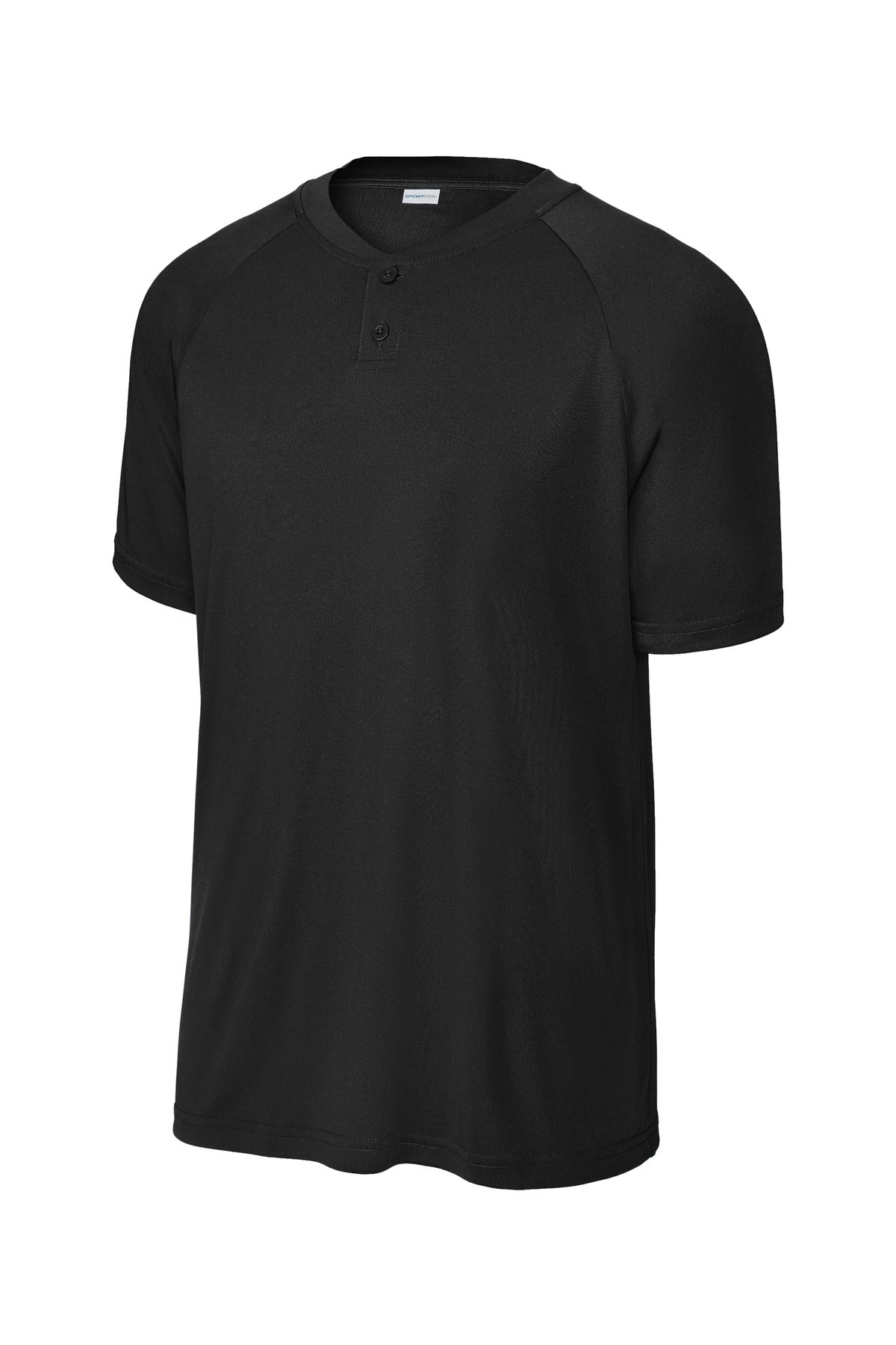 Front View of Black Sport-Tek PosiCharge Competitor 2-Button Henley ST359