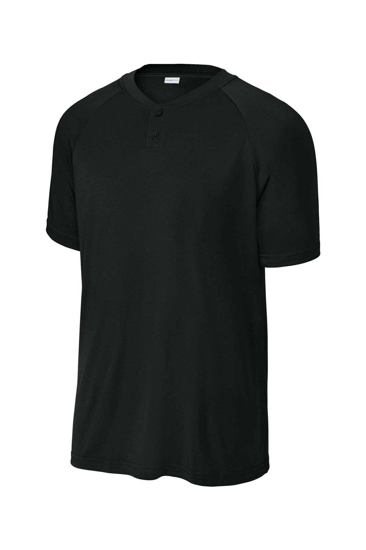 Front View of Black Sport-Tek PosiCharge Competitor 2-Button Henley ST359