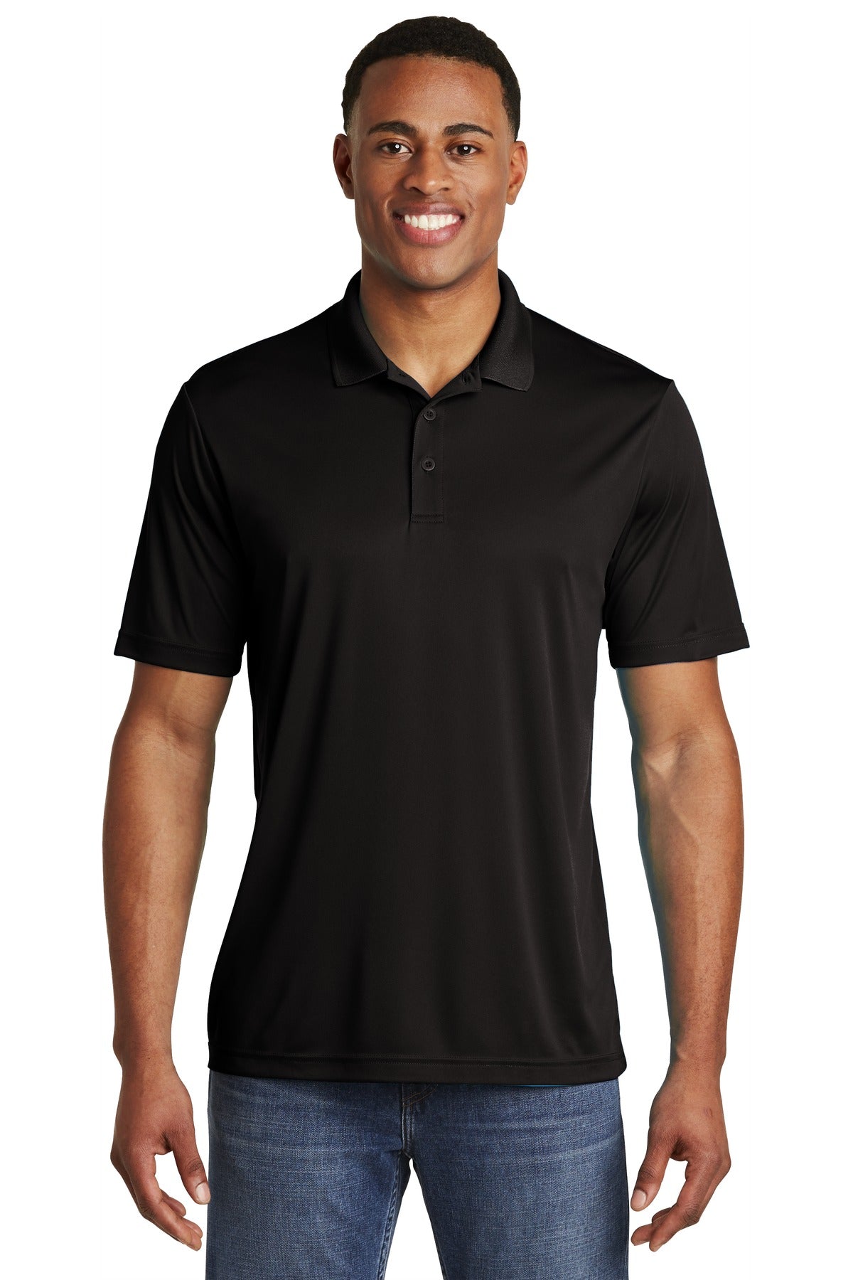 Front View of Black Sport-Tek PosiCharge Competitor Polo. ST550
