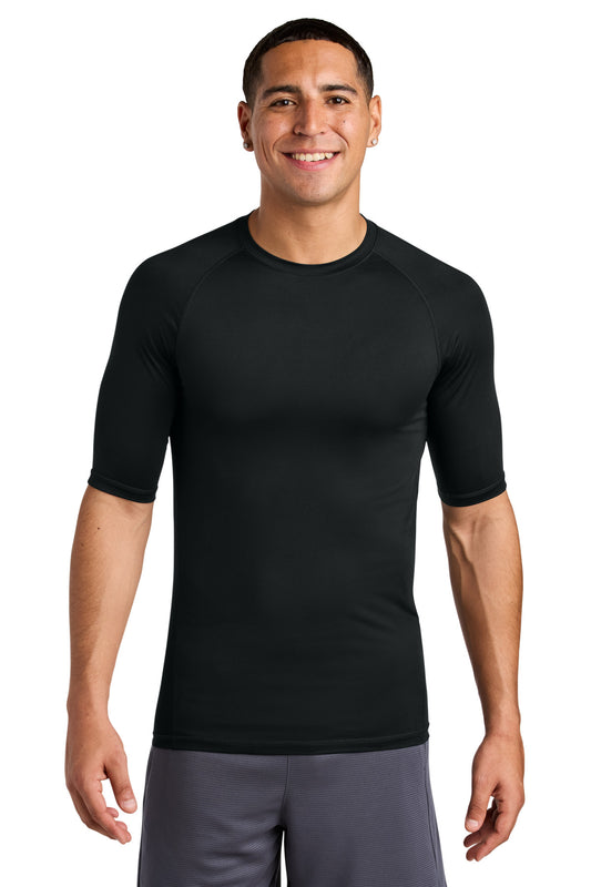 Front View of Black Sport-Tek PosiCharge Compression 1/2-Sleeve Tee ST120