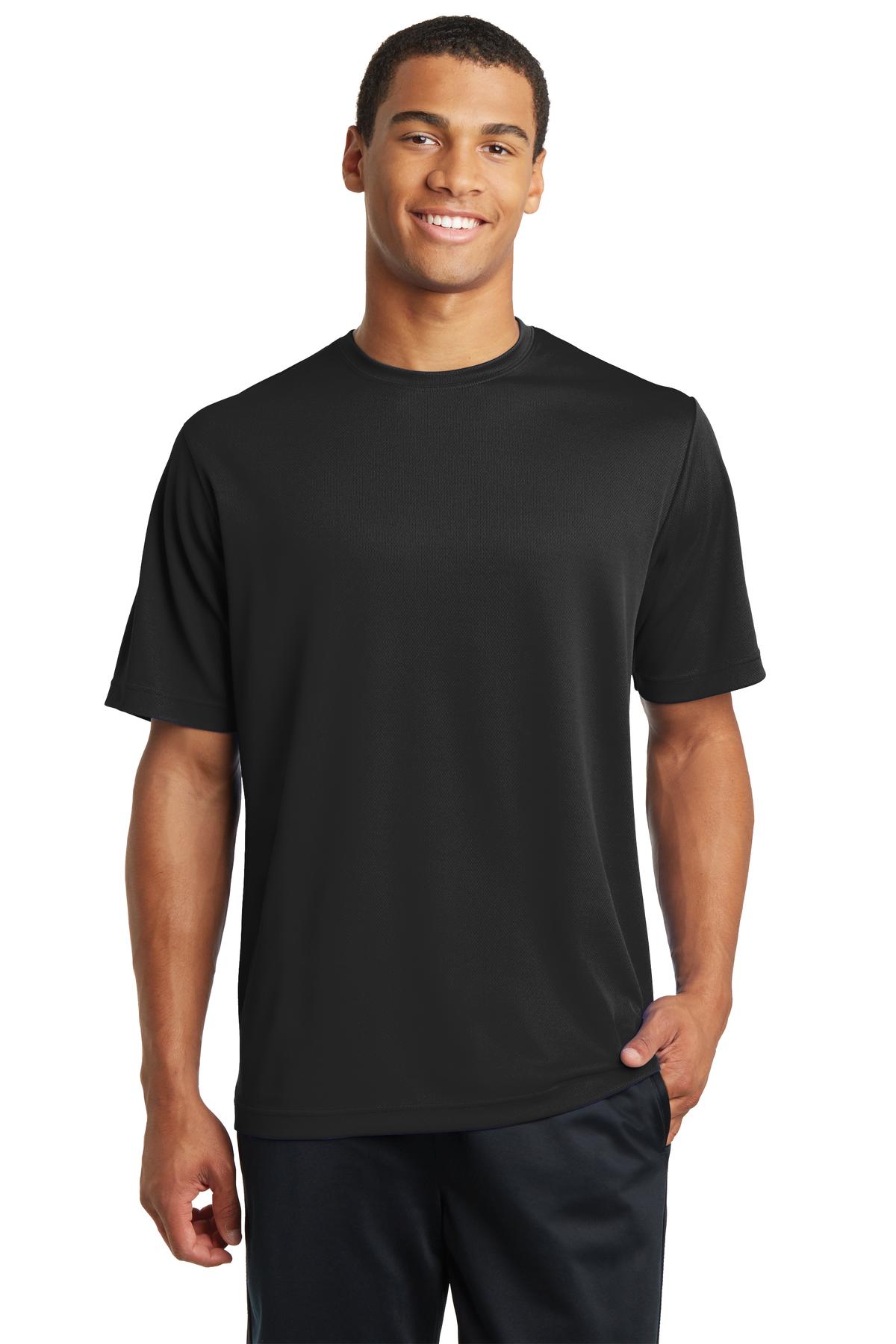 Front View of Black Sport-Tek PosiCharge RacerMesh Tee. ST340