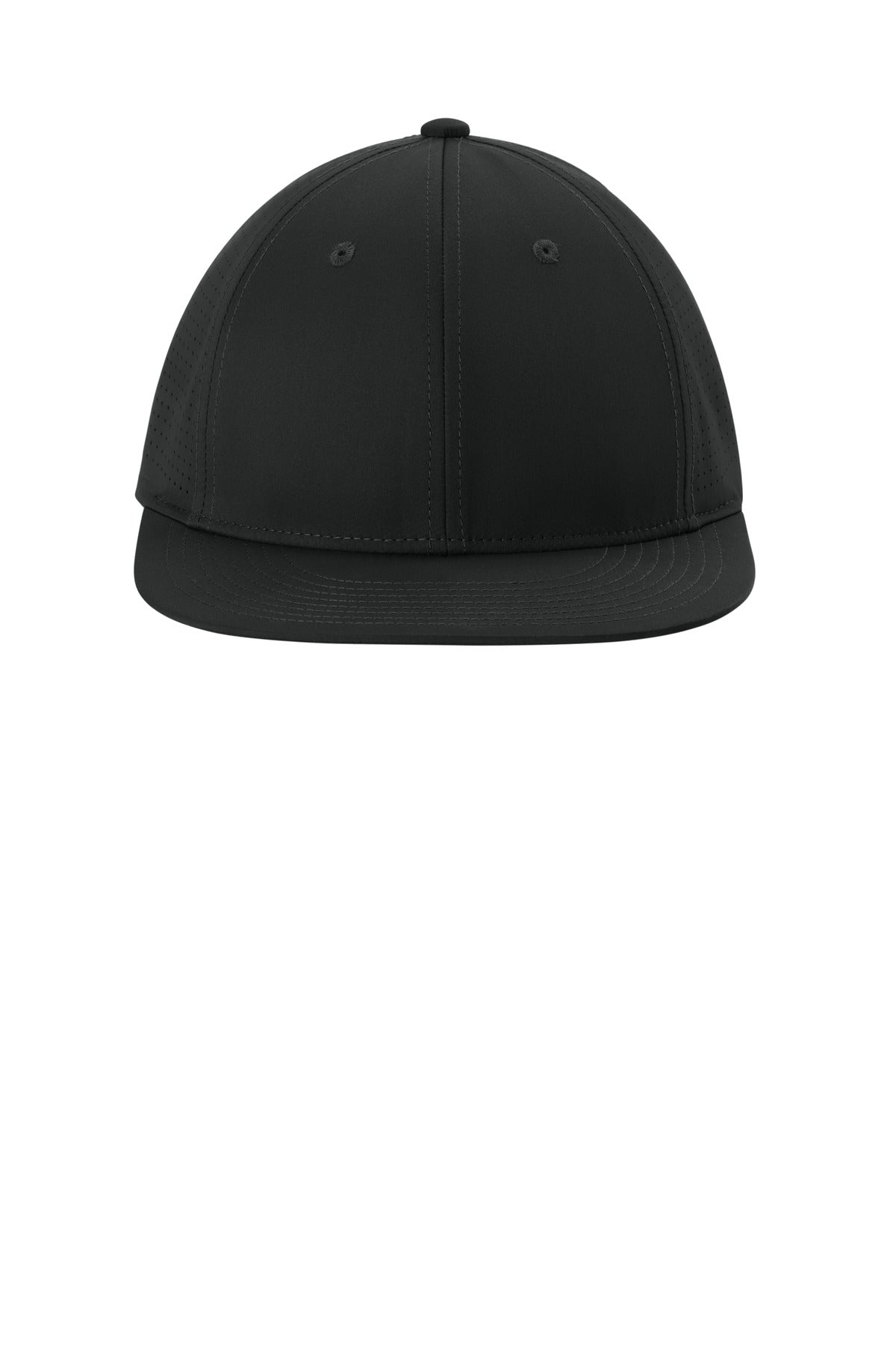 Front View of Black Sport-Tek Pro-Cut Stretch-Tek Cap STC64