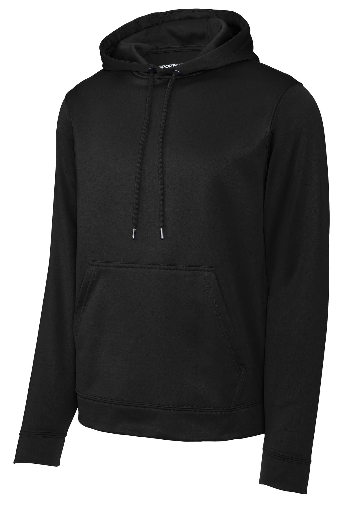 Front View of Black Sport-Tek Sport-Wick Fleece Hooded Pullover. F244