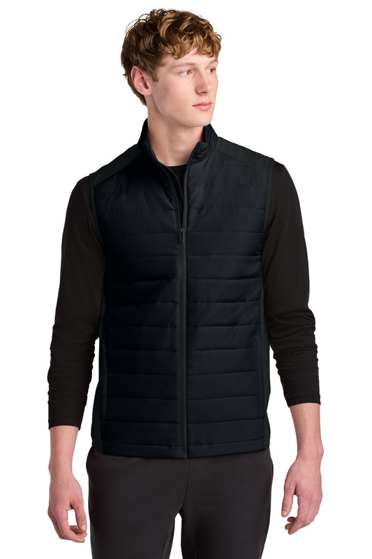 Front View of Black Sport-Tek Teknical Hybrid Vest ST941