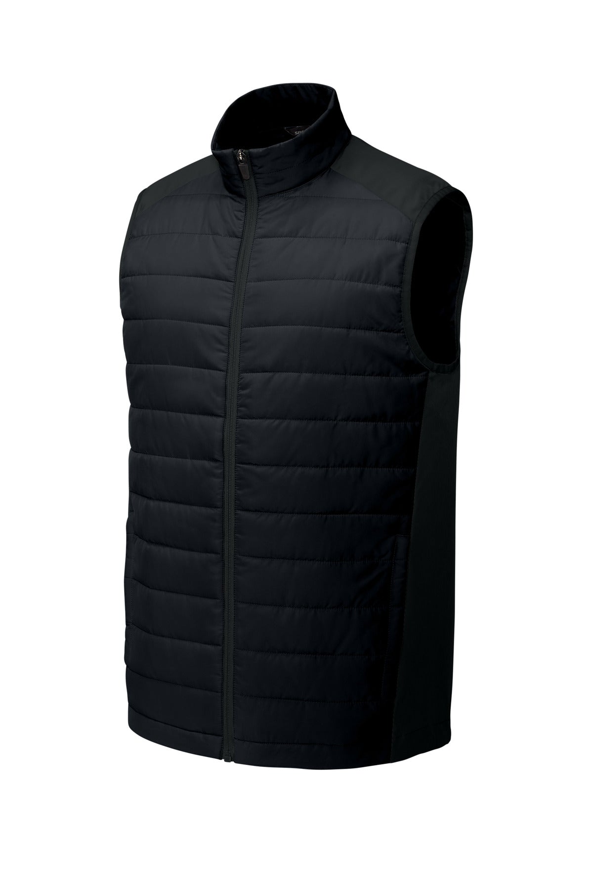 Front View of Black Sport-Tek Teknical Hybrid Vest ST941