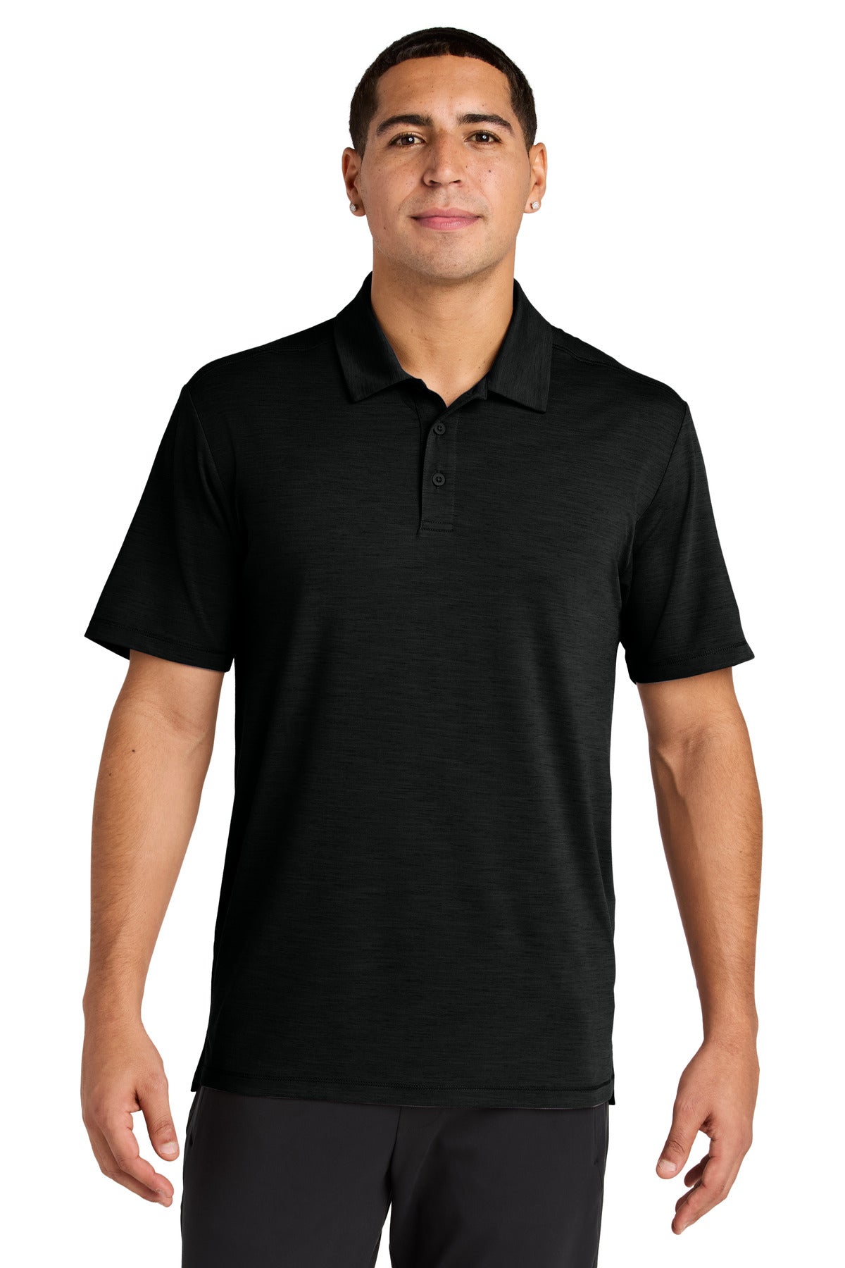 Front View of Black Sport-Tek Versa Polo ST490