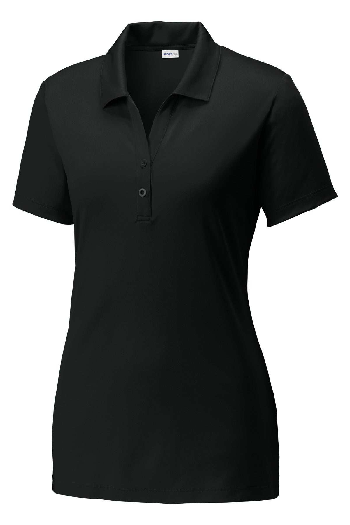 Front View of Black Sport-Tek Women's PosiCharge Competitor Polo. LST550