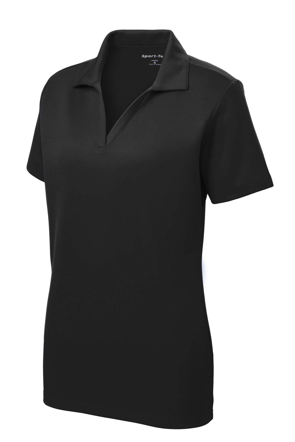 Front View of Black Sport-Tek Women's PosiCharge RacerMesh Polo. LST640