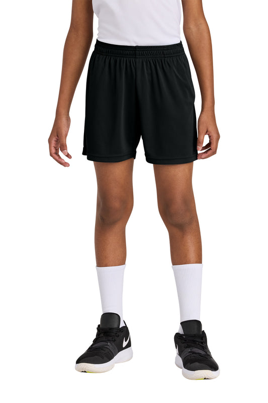 Front View of Black Sport-Tek Youth PosiCharge Competitor 5" Pocketed Short YST349P