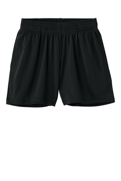 Front View of Black Sport-Tek Youth PosiCharge Competitor 5" Pocketed Short YST349P