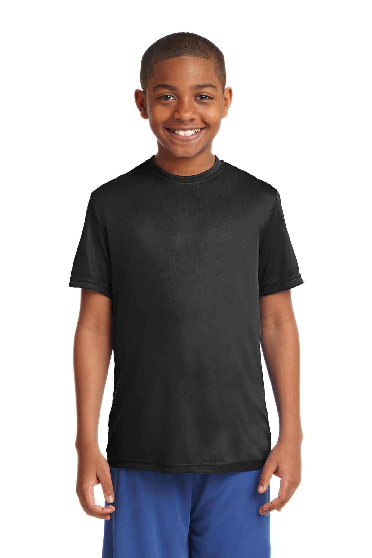 Front View of Black Sport-Tek Youth PosiCharge Competitor Tee. YST350