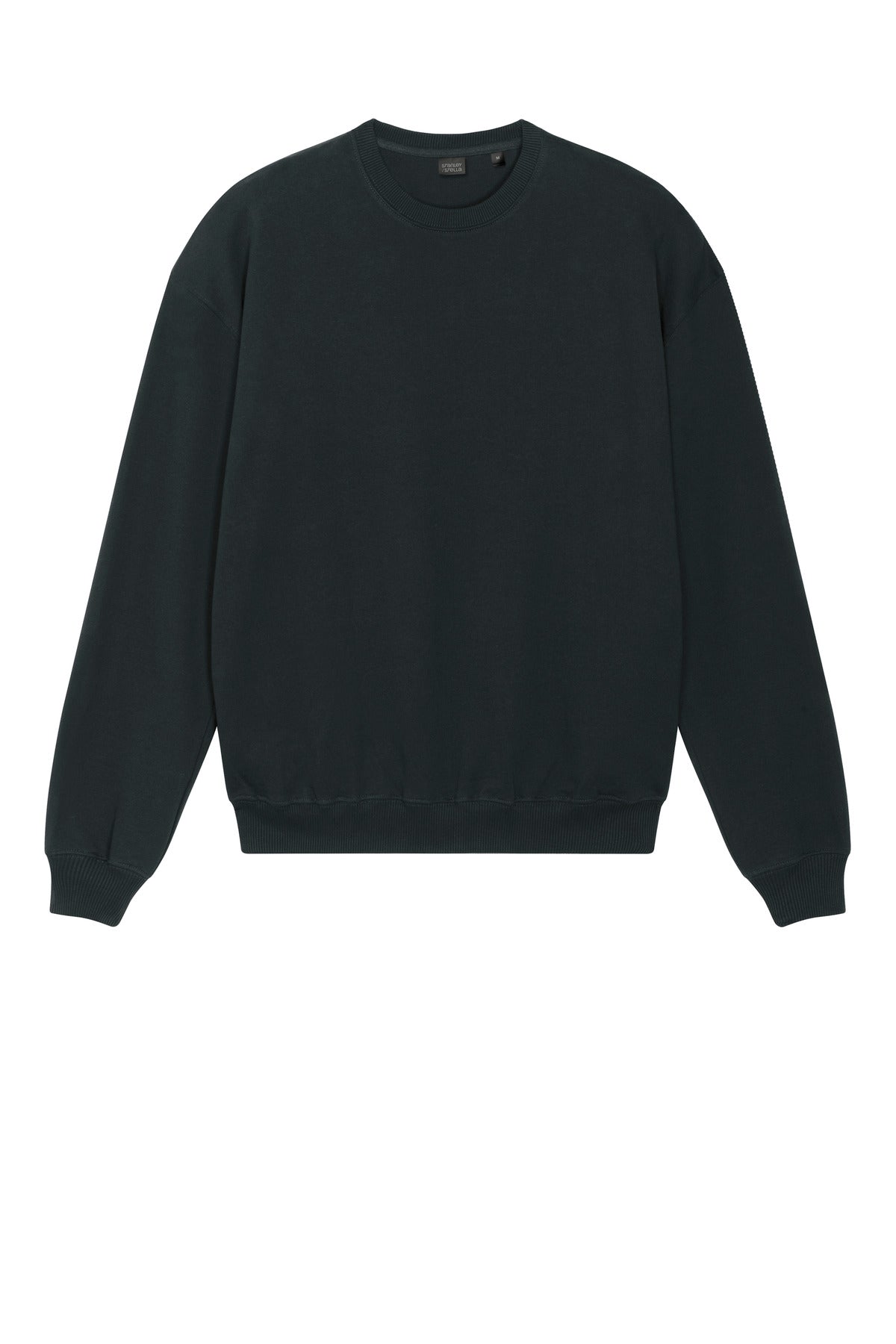 Front View of Black Stanley/Stella Unisex Ledger Dry Crewneck Sweatshirt SXU029