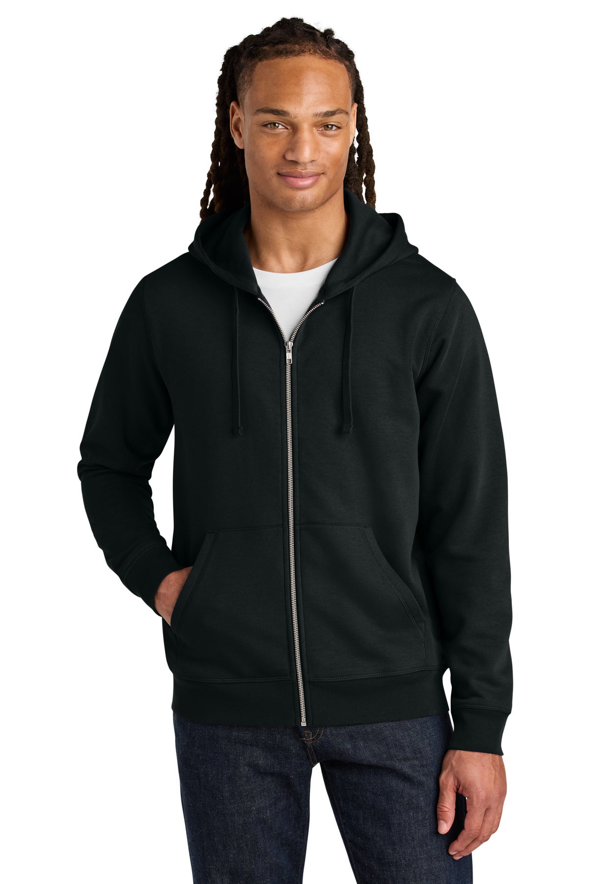Front View of Black Stanley/Stella Unisex Mixer Full-Zip Hooded Sweatshirt SXU011
