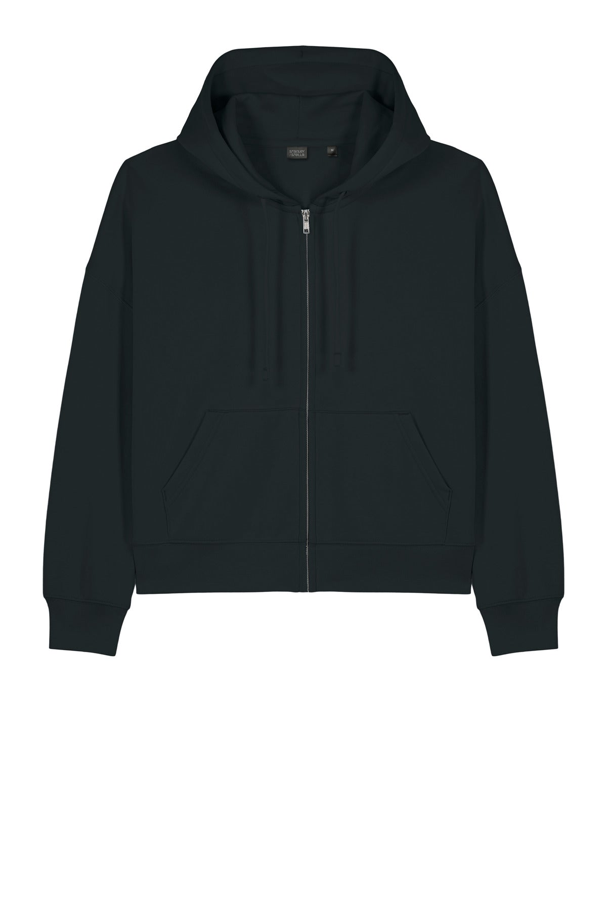 Front View of Black Stanley/Stella Women's Stella Ida Full-Zip Hooded Sweatshirt SXW037