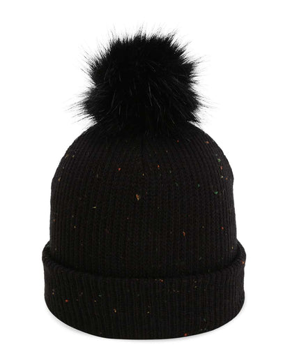 Front View of Black The Montage Pom Cuffed Beanie - 6014