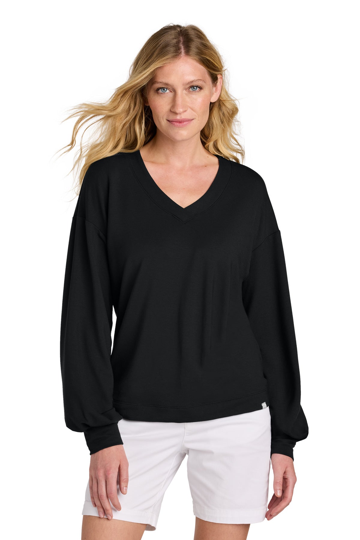 Front View of Black TravisMathew Women's Long Weekend V-Neck TM1LD009