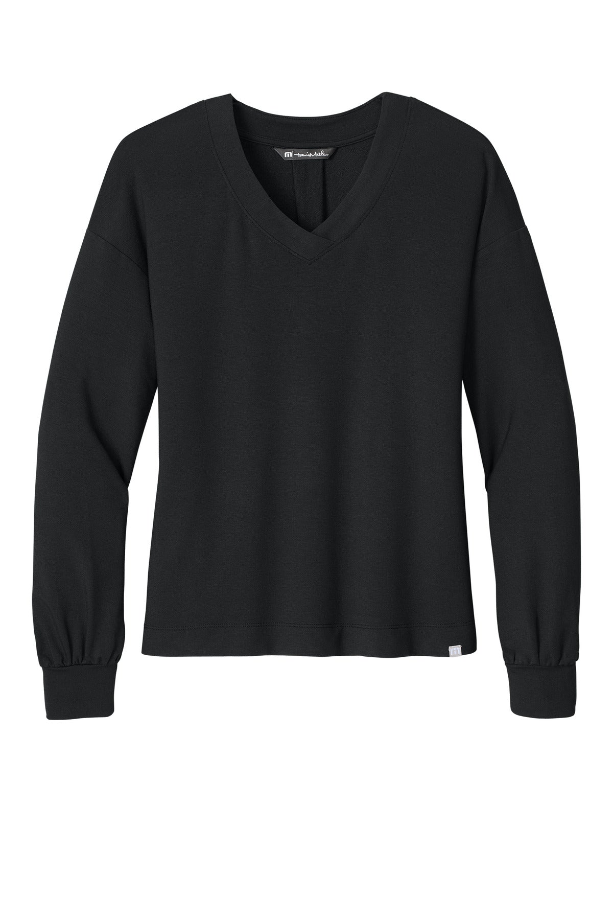 Front View of Black TravisMathew Women's Long Weekend V-Neck TM1LD009