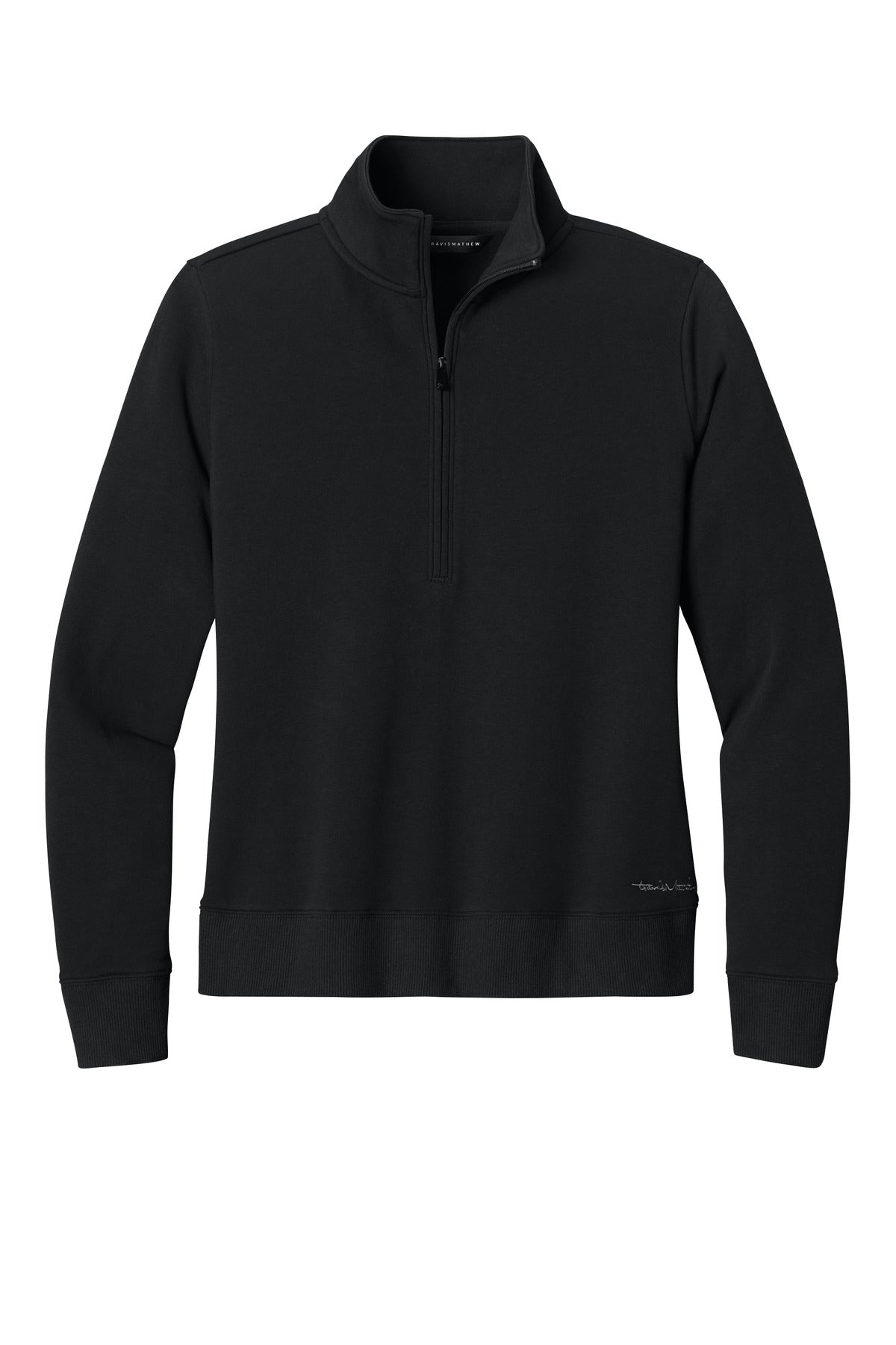 Front View of Black TravisMathew Women's Ocean Villa 1/4-Zip TMA41428