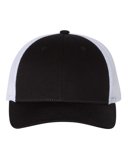 Front View of Black/ White Low Pro Trucker Cap - 115