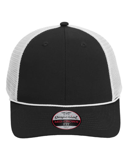 Front View of Black/ White The Night Owl Performance Rope Cap - 7055