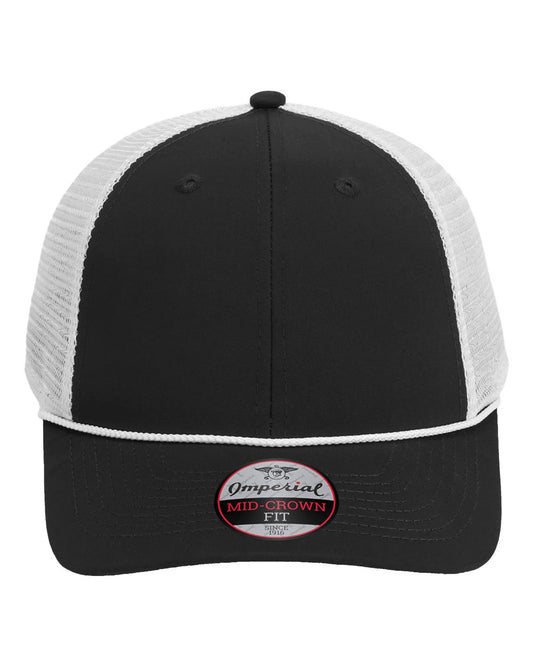 Front View of Black/ White The Night Owl Performance Rope Cap - 7055