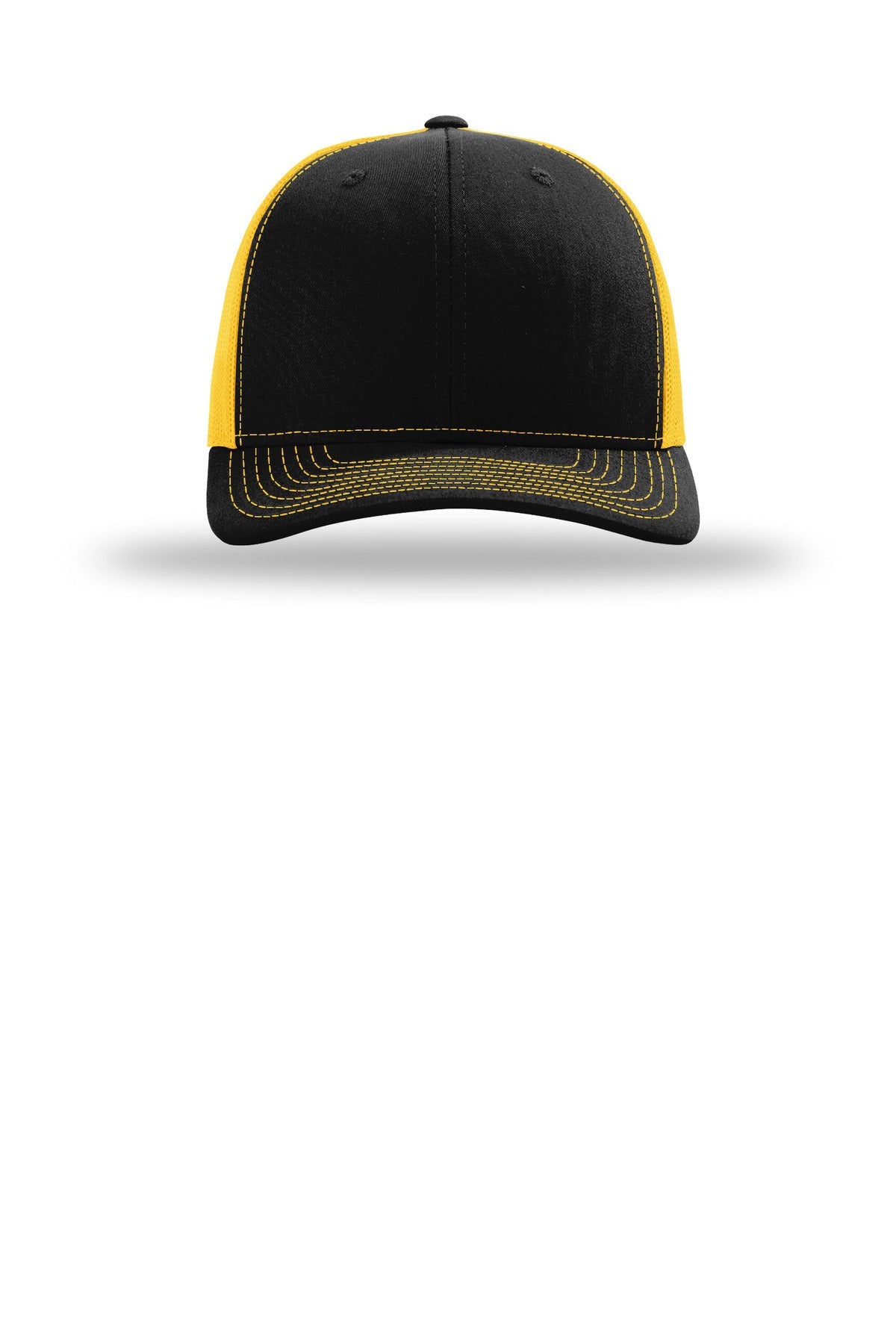 Front View of Black/Gold Richardson Trucker Cap 112