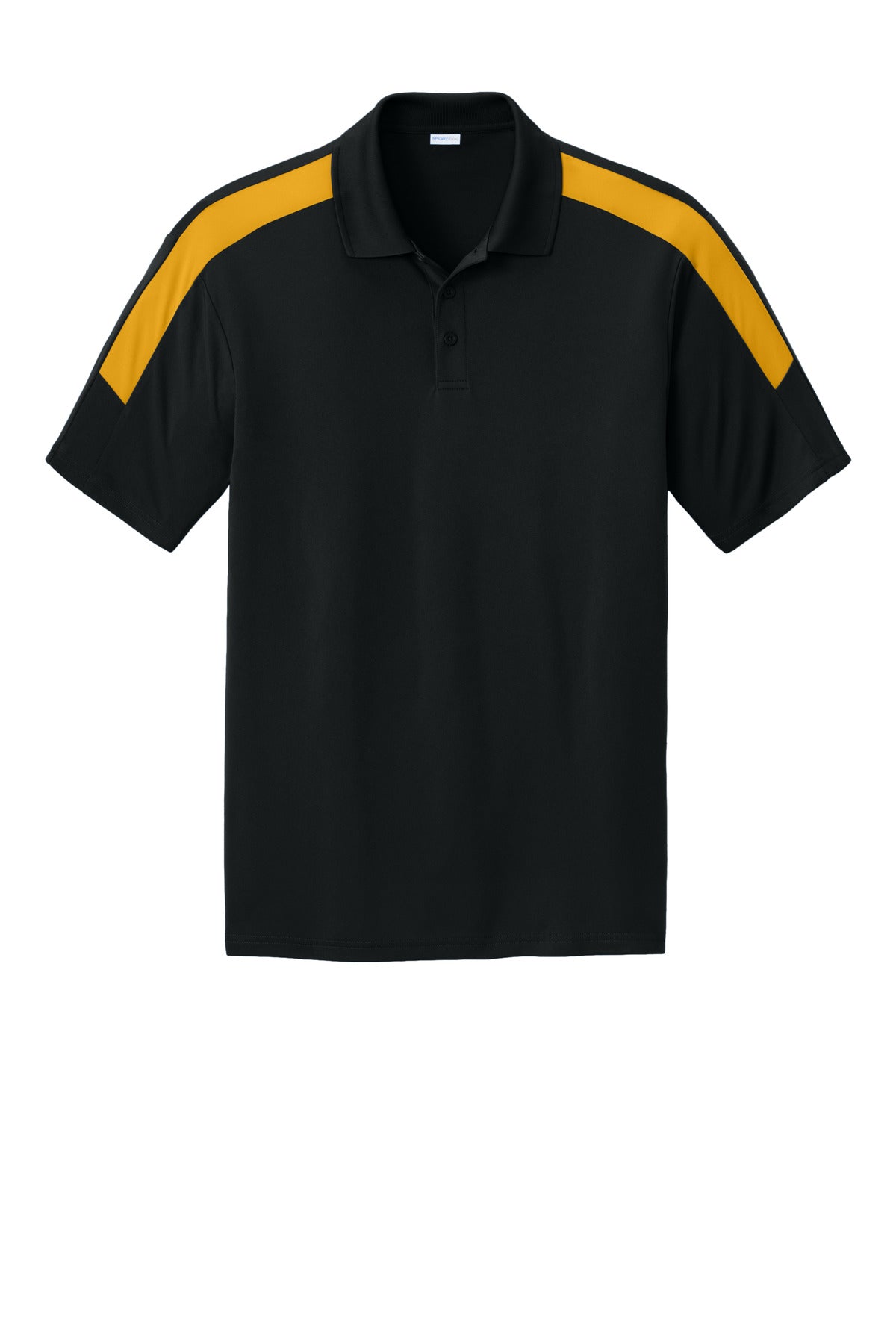 Front View of Black/Gold Sport-Tek Competitor United Polo ST104