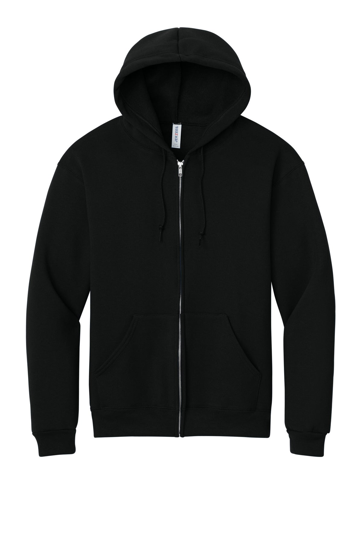 Front View of BlackInk Jerzees Rugged Unisex Full-Zip Hooded Sweatshirt Z12M