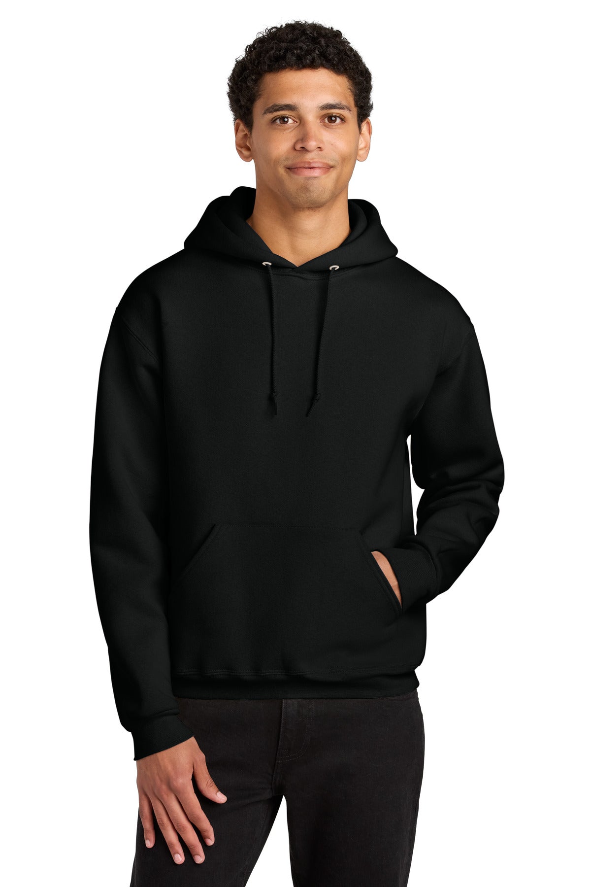 Front View of BlackInk Jerzees Rugged Unisex Hooded Sweatshirt H12M