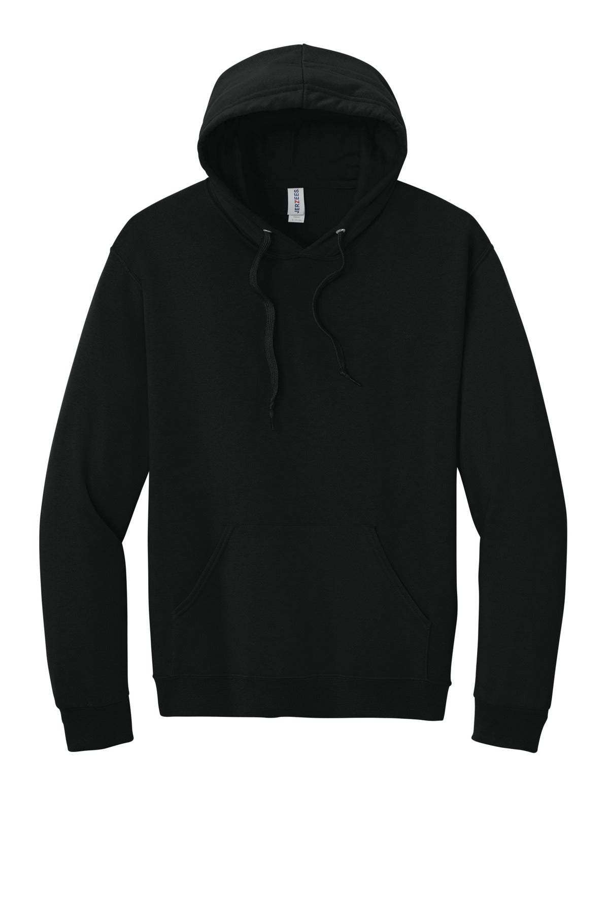 Front View of BlackInk Jerzees Ultimate Unisex CVC Ring Spun Hooded Sweatshirt IC49M