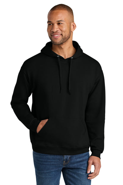 Front View of BlackInk Jerzees Ultimate Unisex CVC Ring Spun Hooded Sweatshirt IC49M