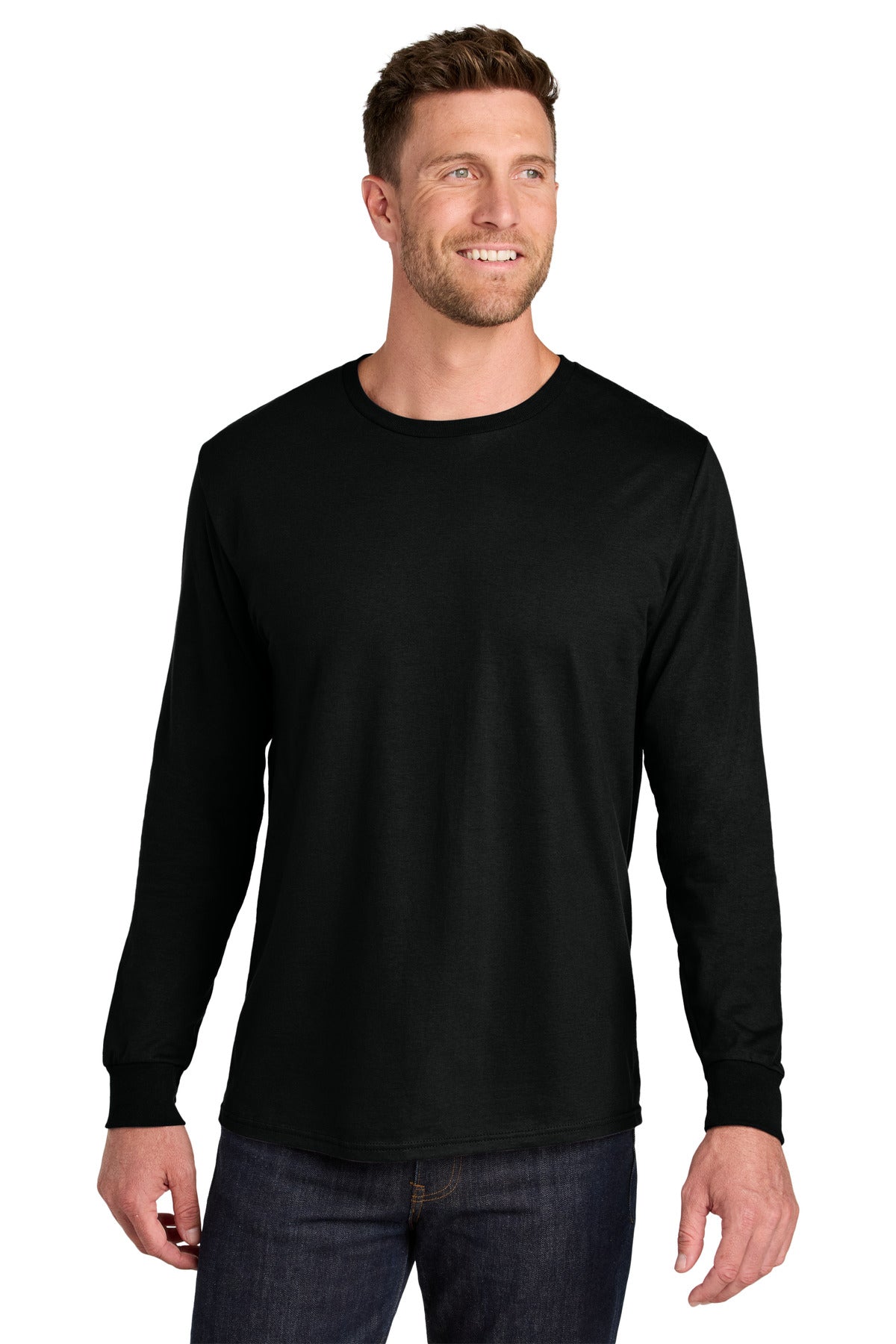 Front View of BlackInk Jerzees Ultimate Unisex Ring Spun Long Sleeve T-Shirt IC46L