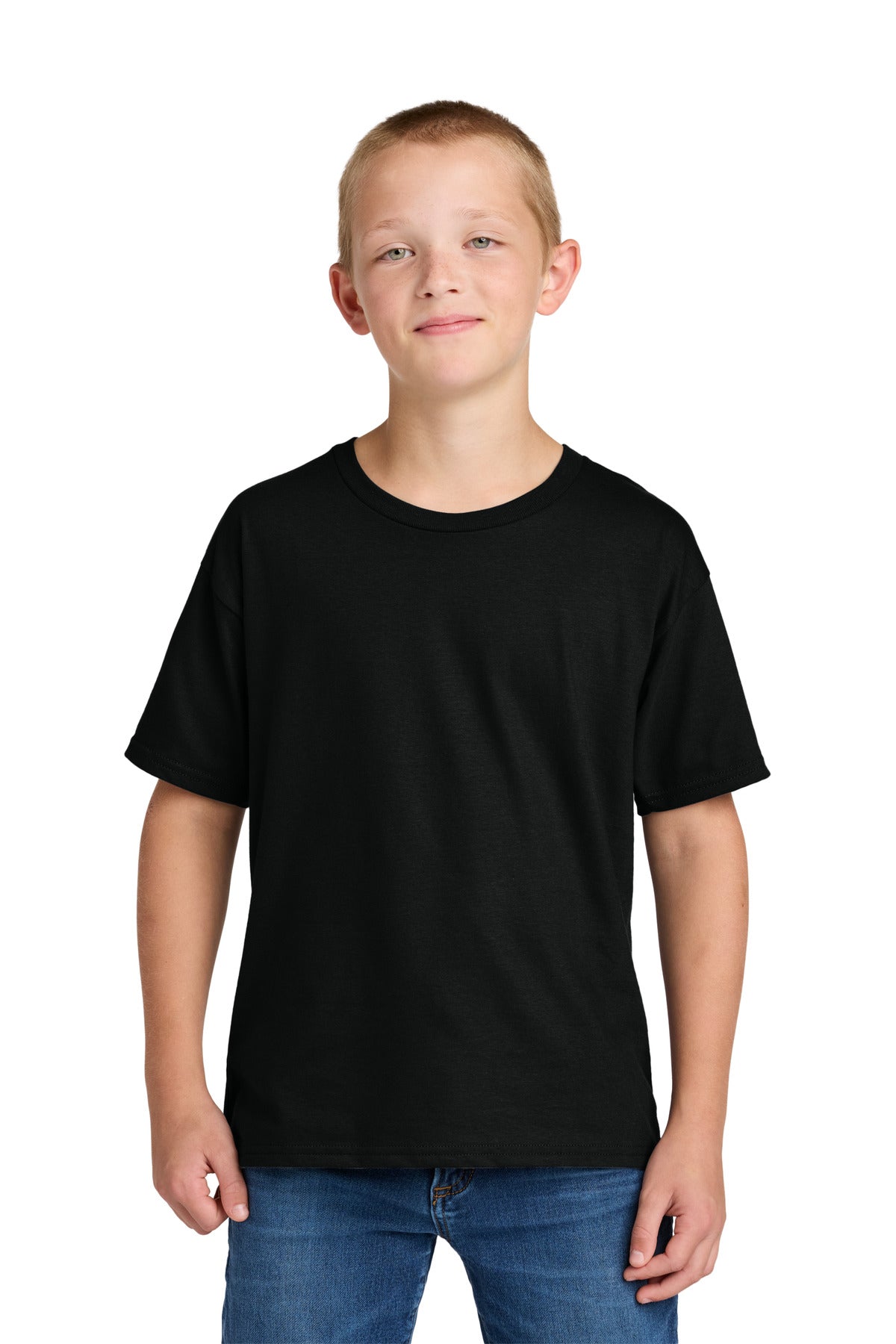 Front View of BlackInk Jerzees Ultimate Youth Ring Spun T-Shirt IC46B